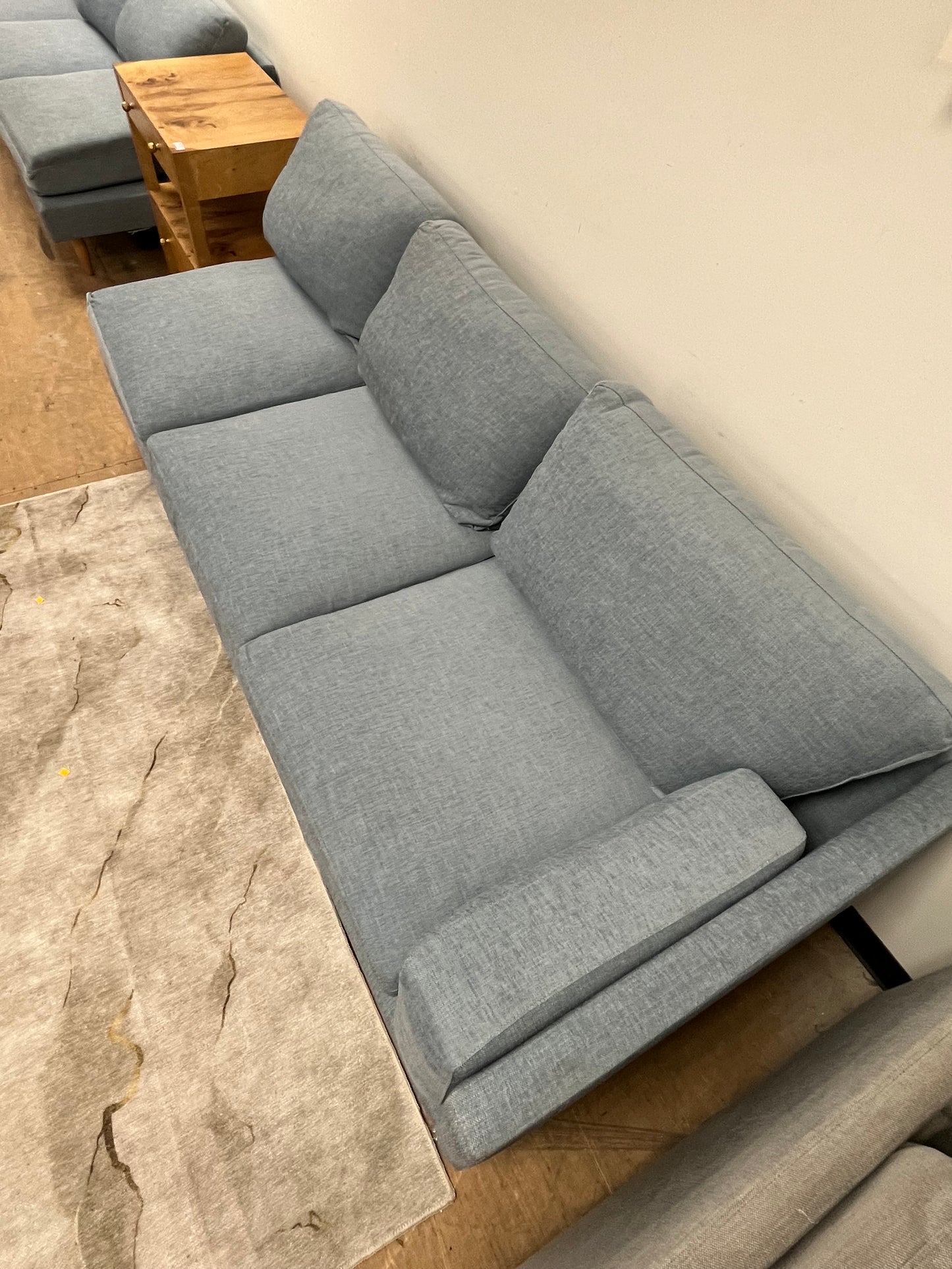 Benchmade Modern Left Arm Blue Linen Couch