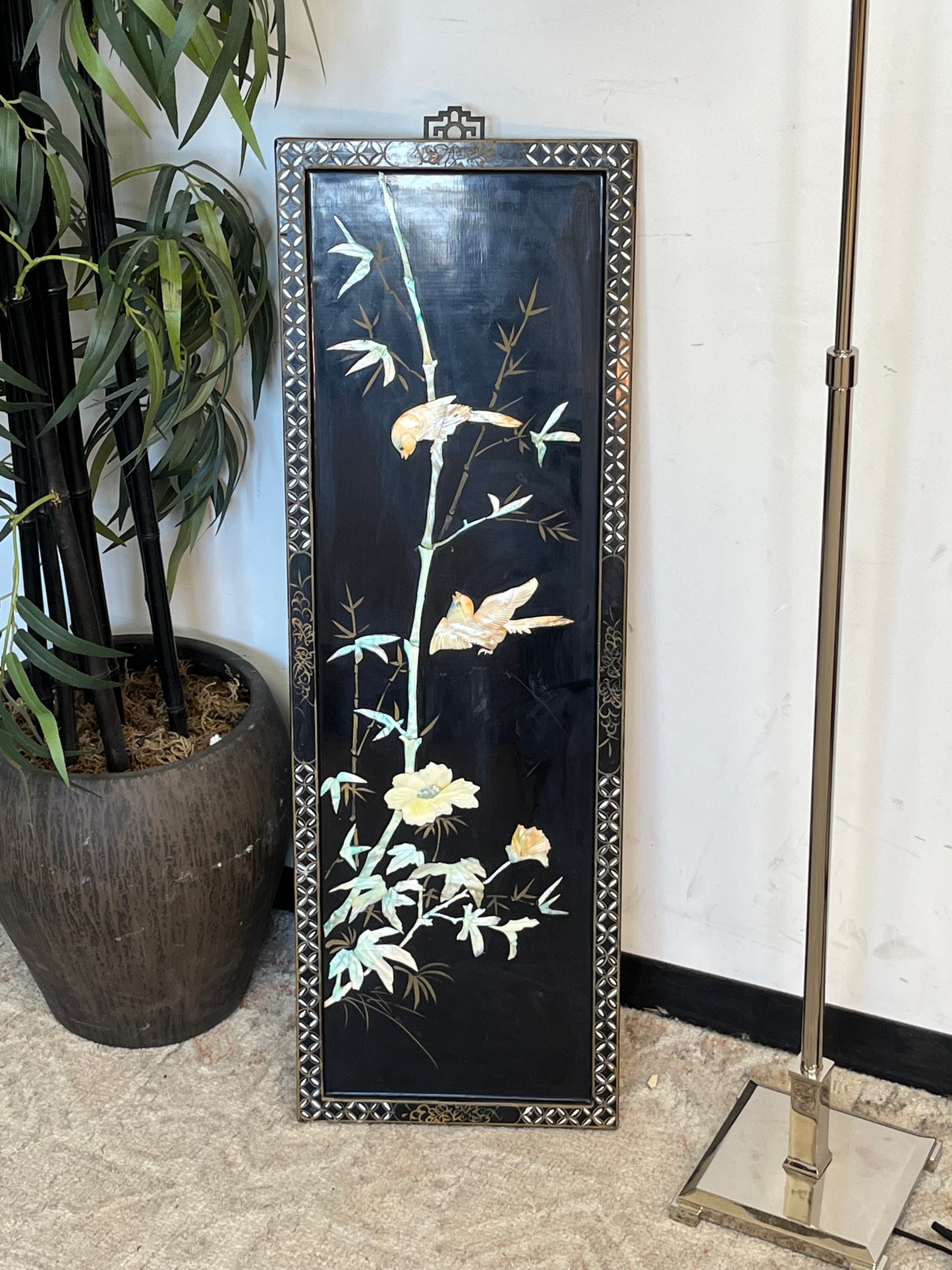 Mother of Pearl Panel "Orange Birds"