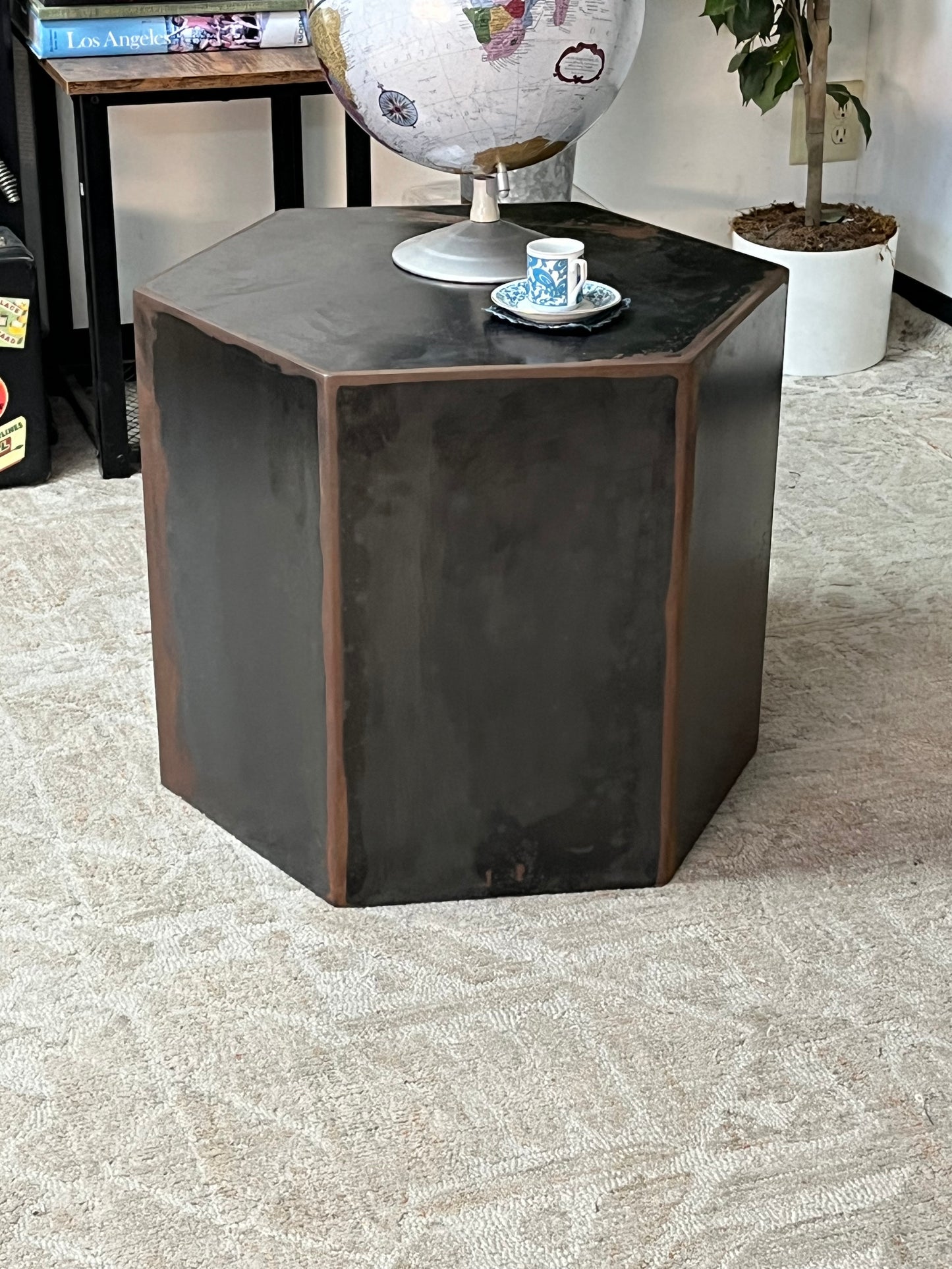 Modern Metal Hexagonal Black End Table