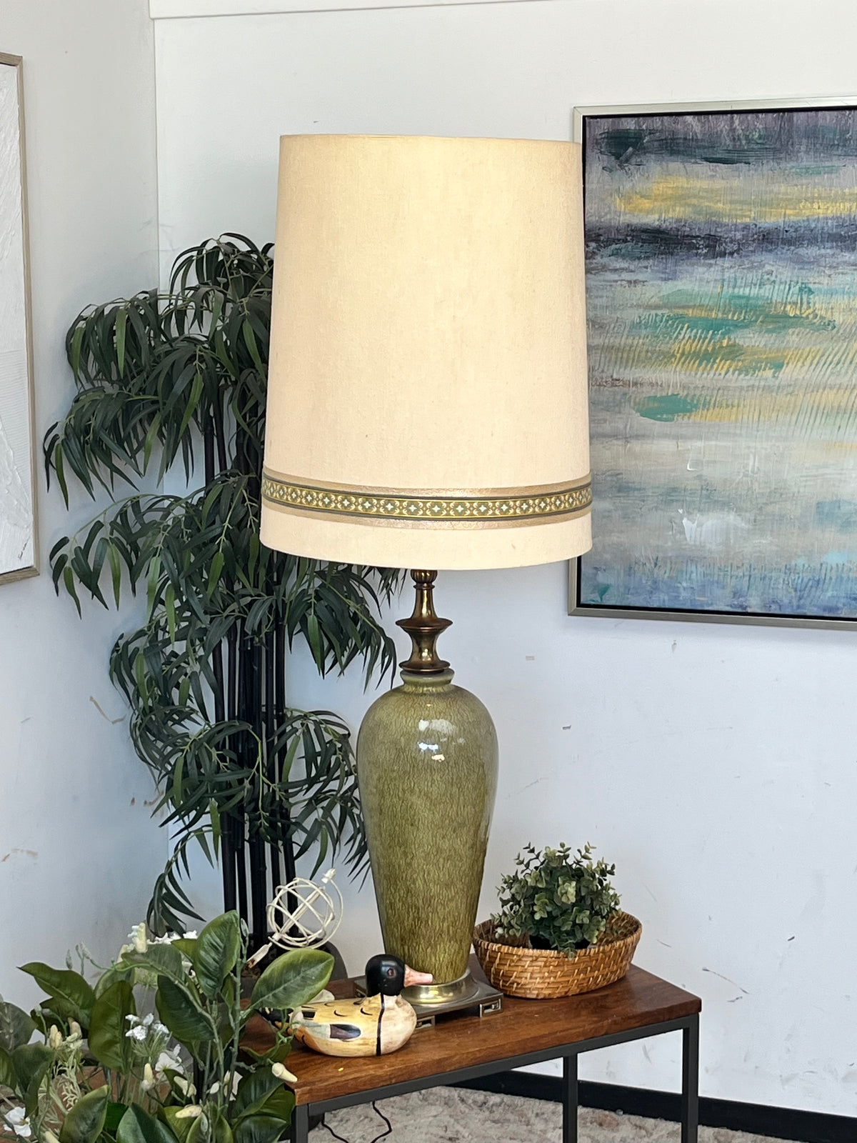 Vintage Green 31" Porcelain Vase Lamp