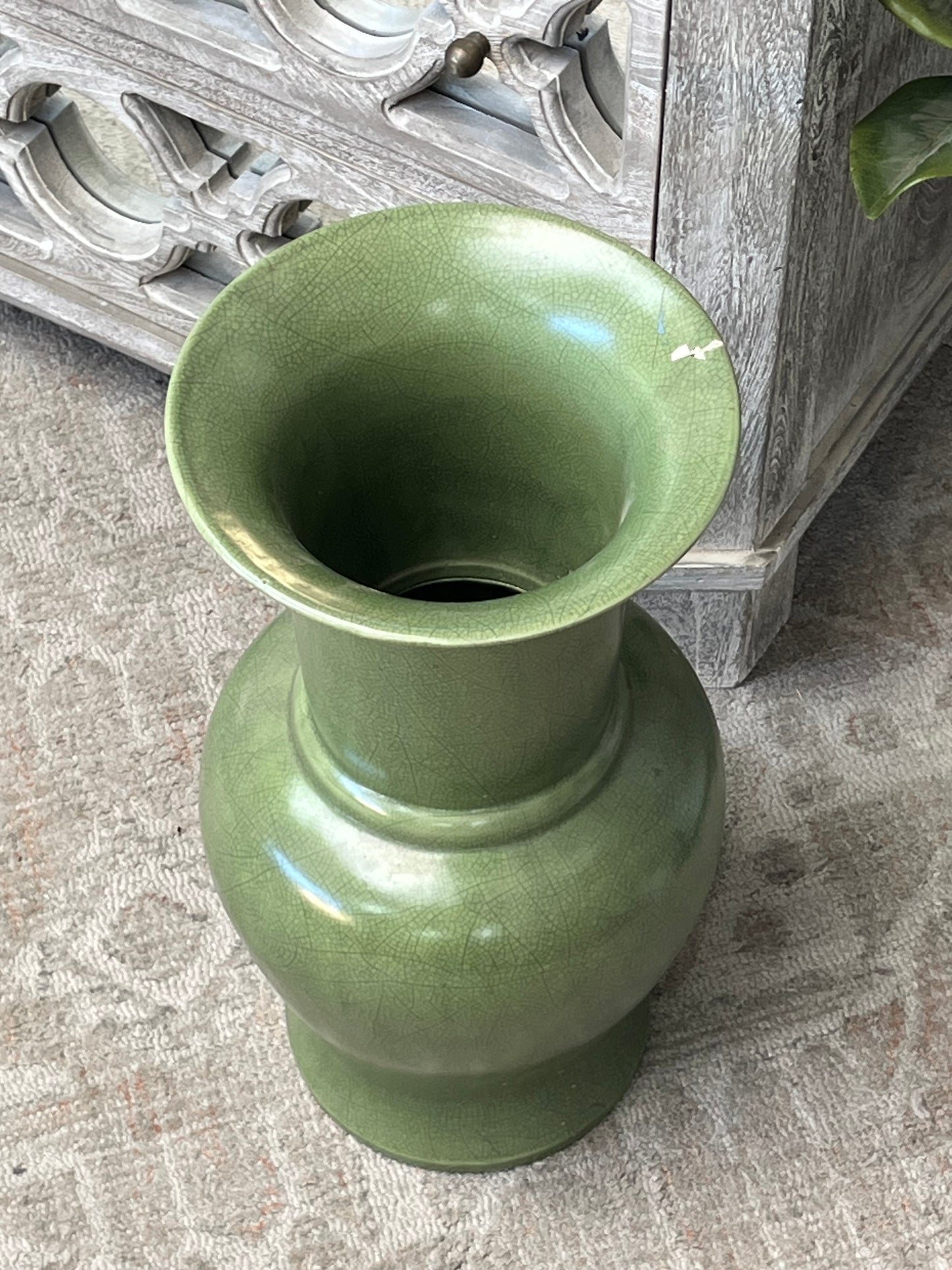 Vintage Green 23" Ceramic Vase