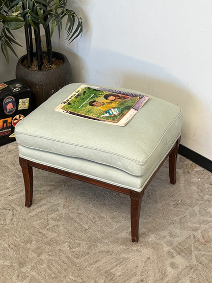 Upholstered Blue Linen Ottoman