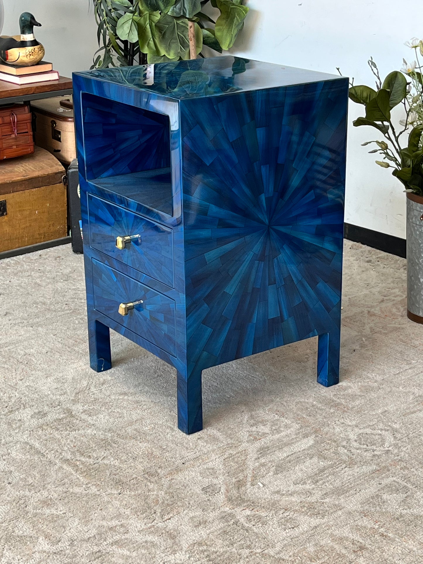 Modern Faux Horn Blue Nightstand