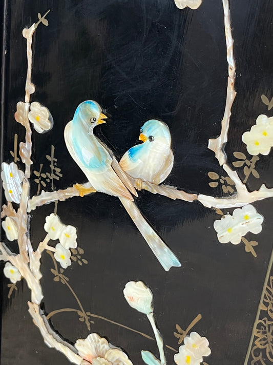 Mother of Pearl Panel "Two Blue Birds"