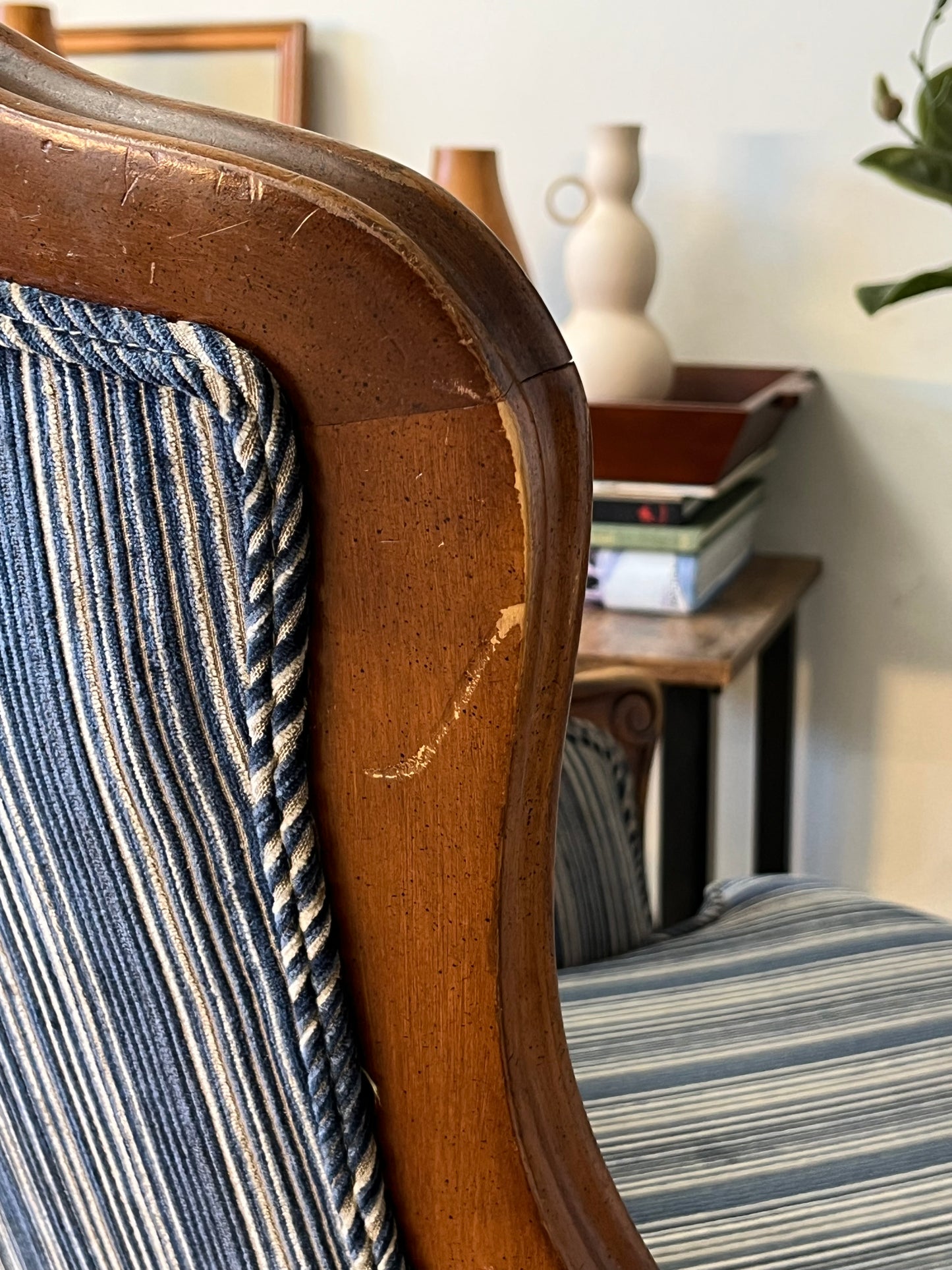 Upholstered Blue Striped Club Chair