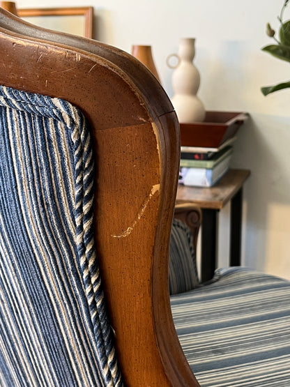 Upholstered Blue Striped Club Chair