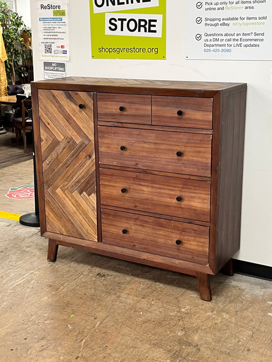Mid Century Style 5 Drawer and 1 Door Wooden Dresser
