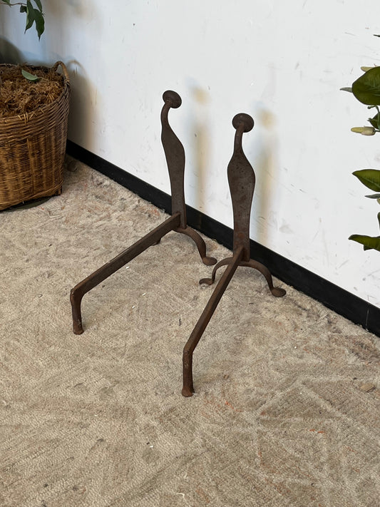 Antique Style Wrought Iron Andirons