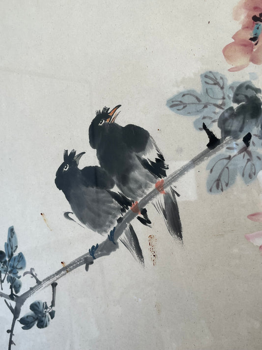 Asian Style Framed Watercolor Blossoms