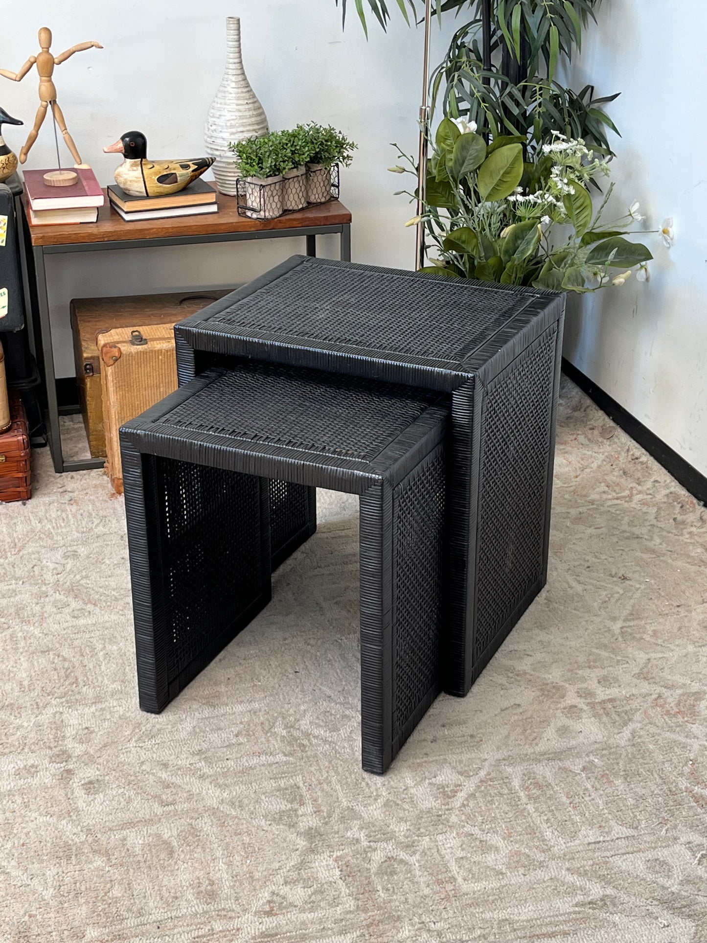 Modern Rattan Nesting Side Tables