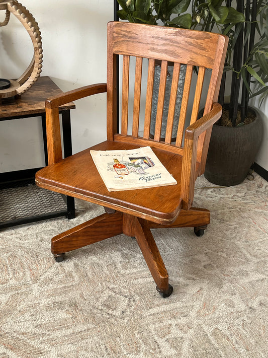 Antique Banker Wooden Swivel Chair