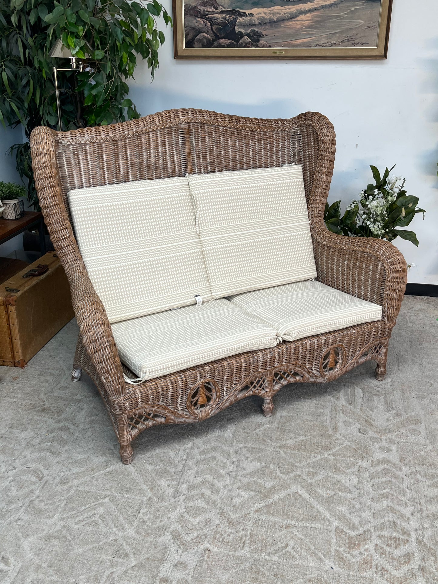 Outdoor Rattan Loveseat w/ Cushions