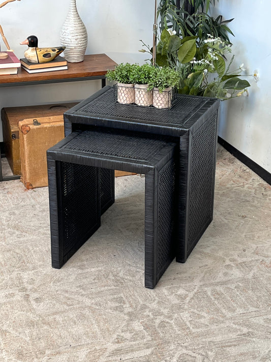 Modern Rattan Nesting Side Tables