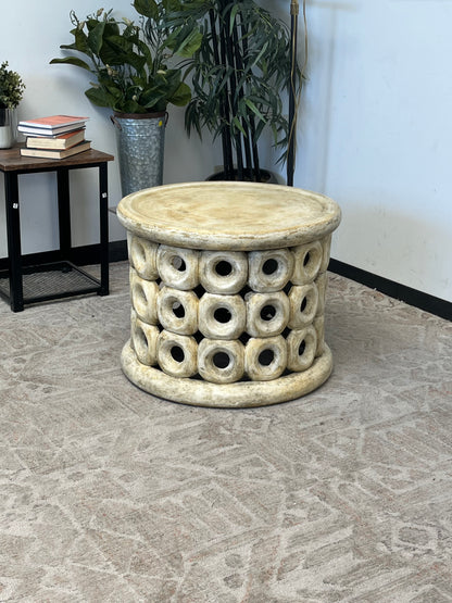 Outdoor Concrete Beige Ring Pattern Side Table