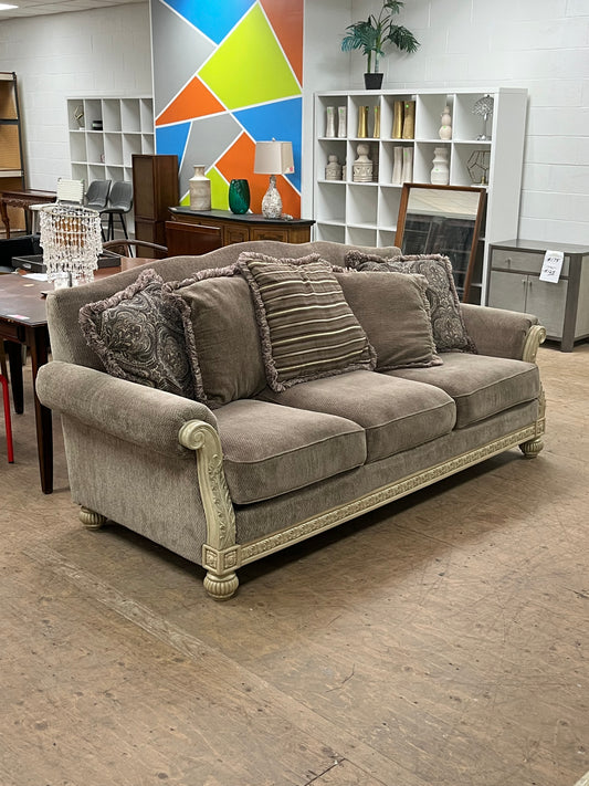 Ashley Furniture Traditional Two Arm Couch With Wooden Base