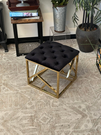 Tufted Brass Tone Ottoman