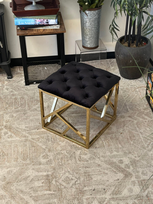 Tufted Brass Tone Ottoman