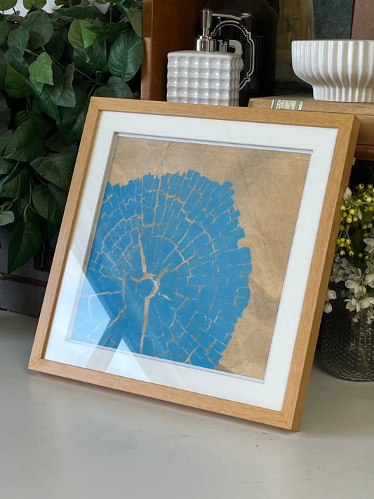 Tree Ring Print In Blue With Wooden Frame