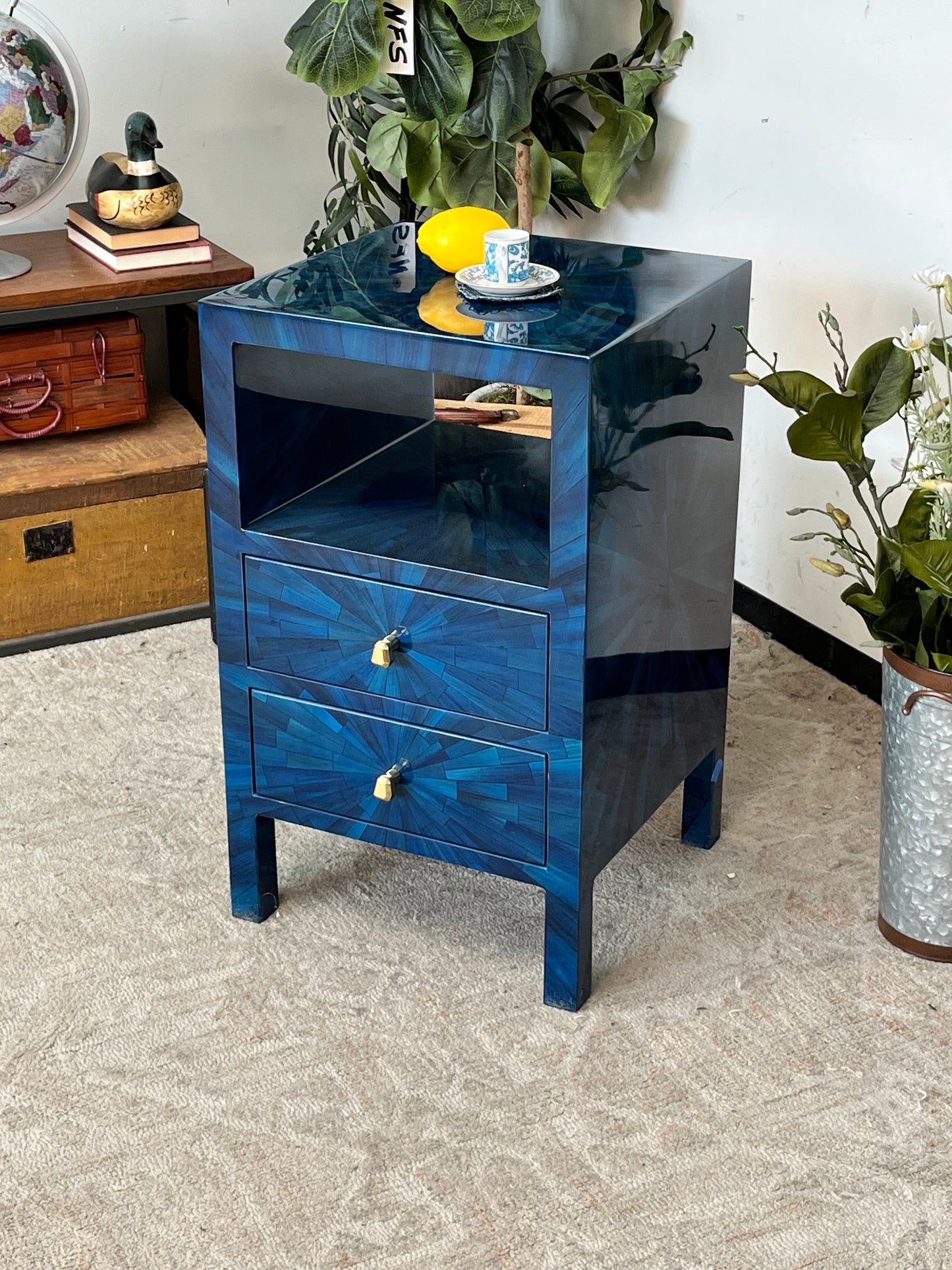Modern Faux Horn Blue Nightstand
