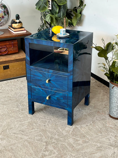 Modern Faux Horn Blue Nightstand