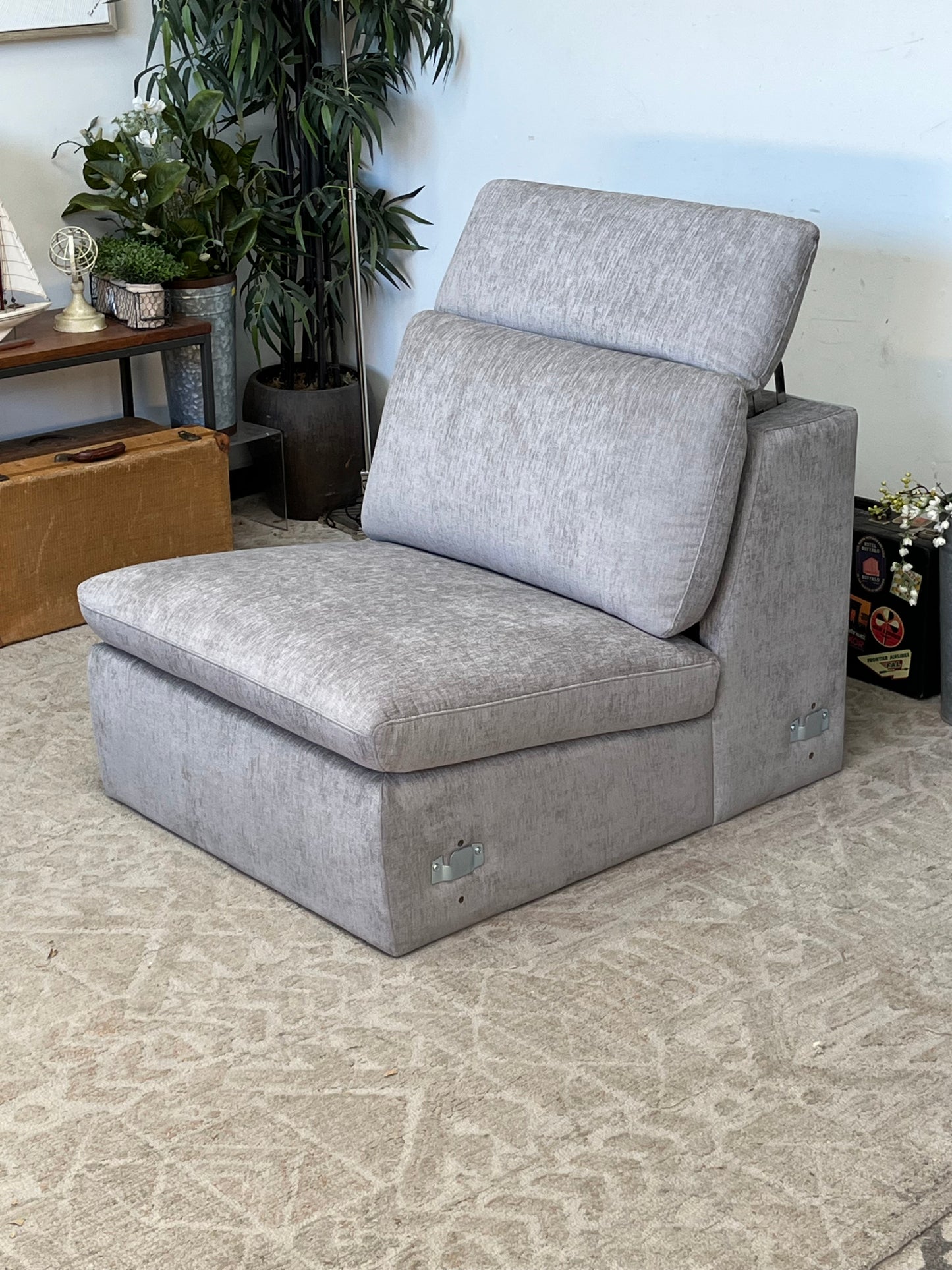 Armless Single Gray Linen Chair