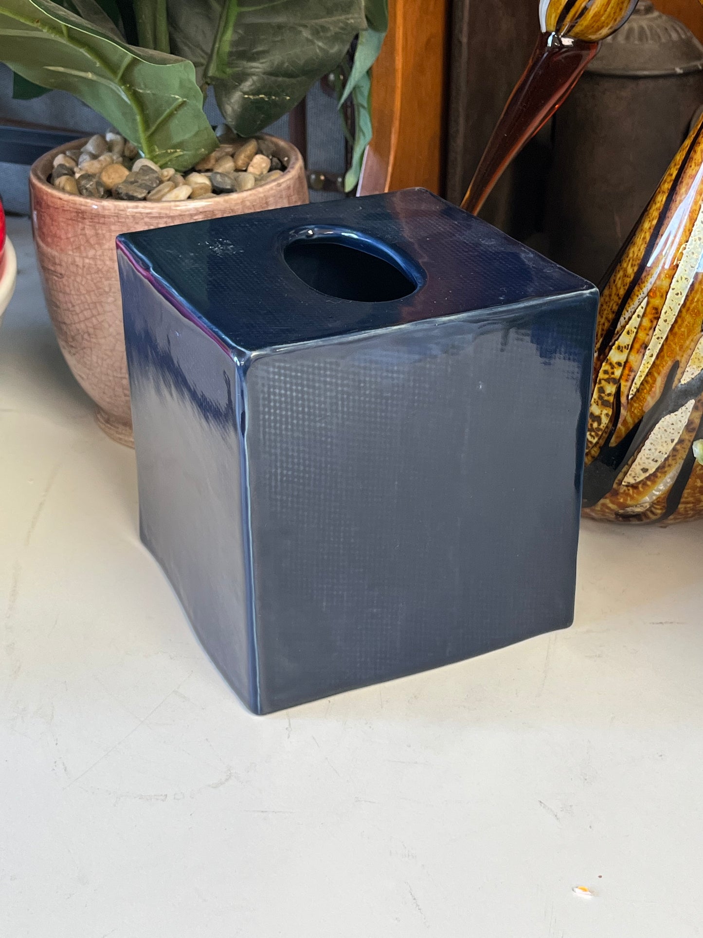 Blue Ceramic Tissue Box Holder