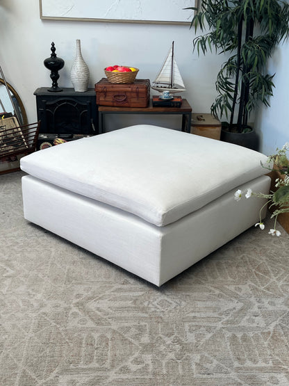 Modern White Linen Ottoman