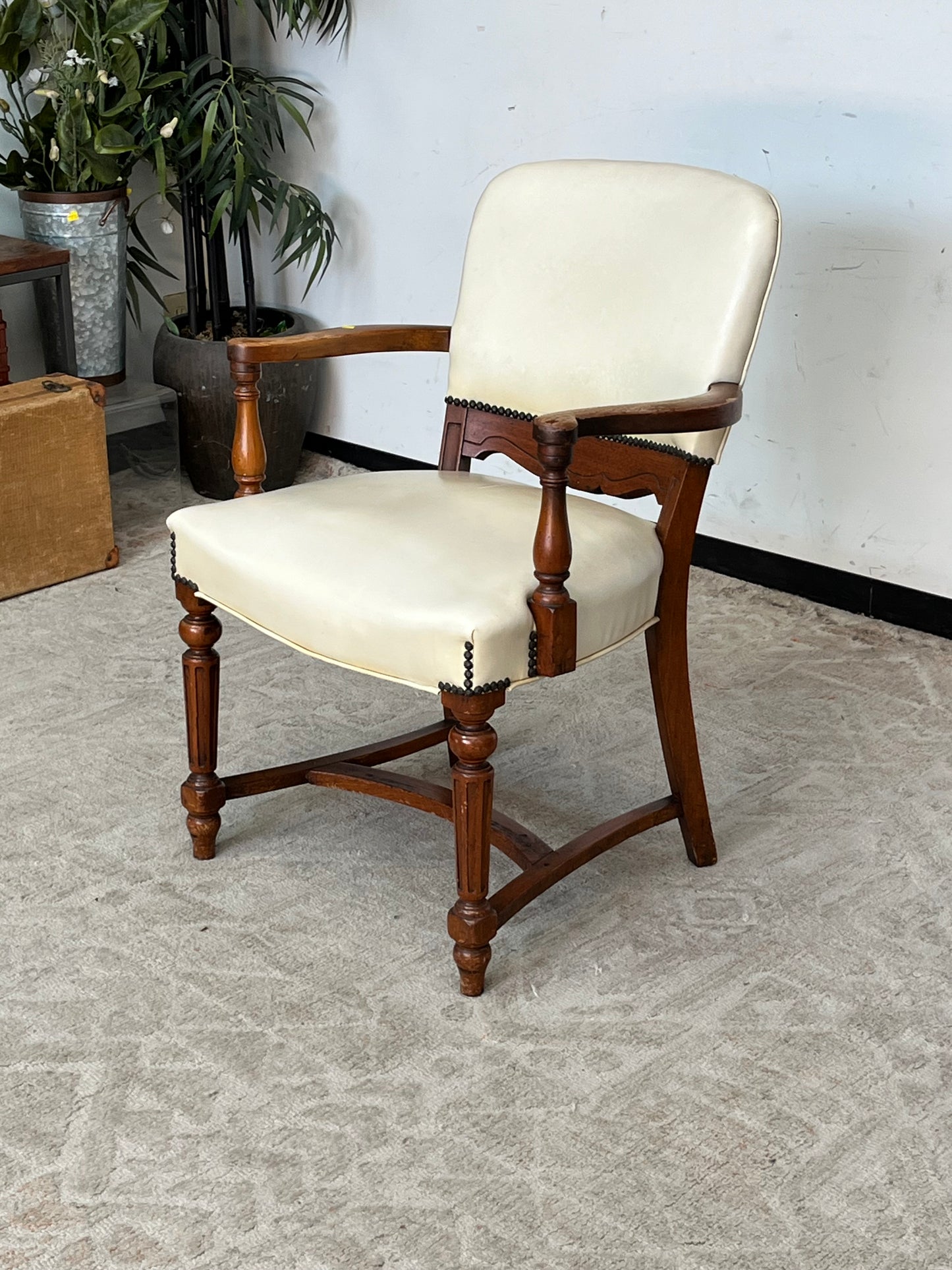 Vintage Nail-Head White Armchair