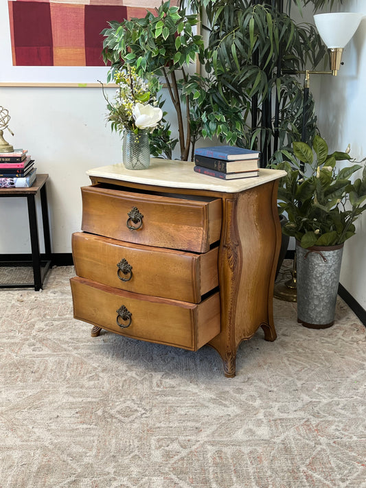 French Bombay Style Nightstand With Marble Top