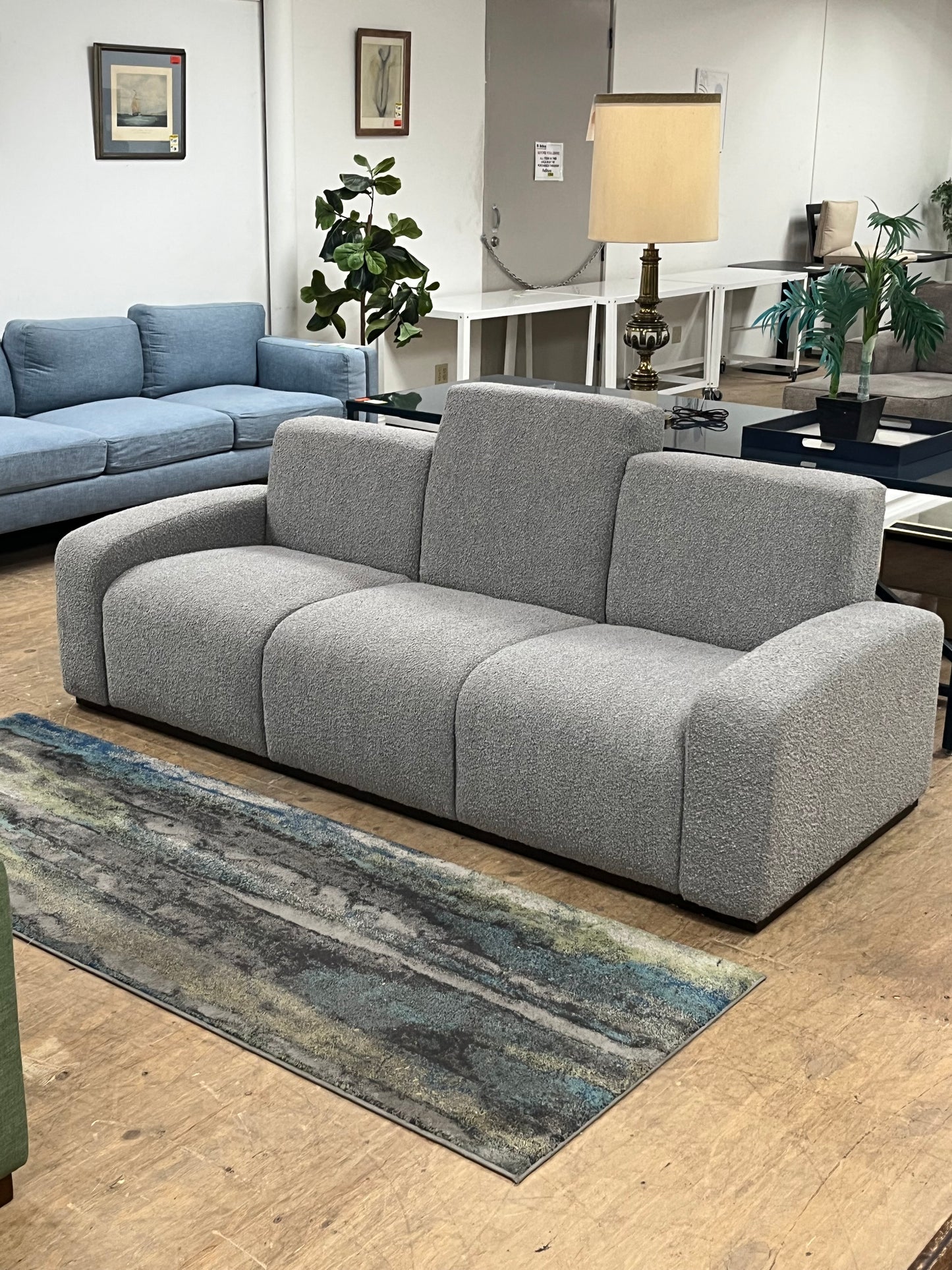 Modern Grey Fuzzy Linen Traditional Couch