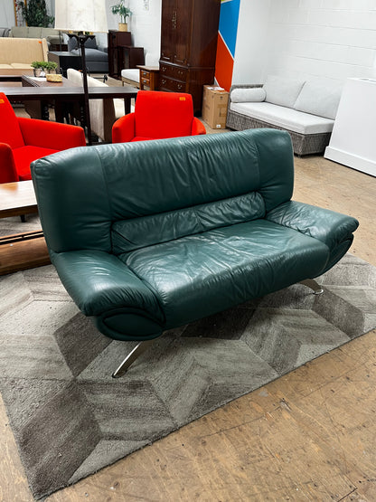 Post Modern Green Leather Loveseat