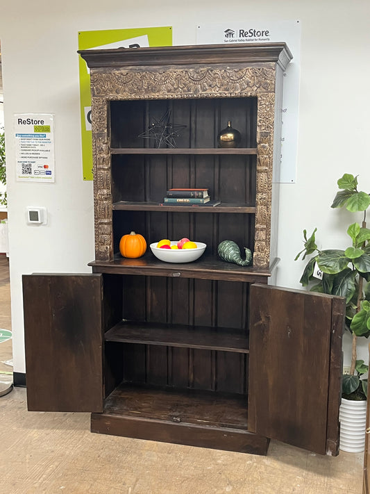 Hand Carved Bohemian Style Wooden Bookcase