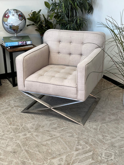 Modern Style Tufted Grey Linen Accent Chair