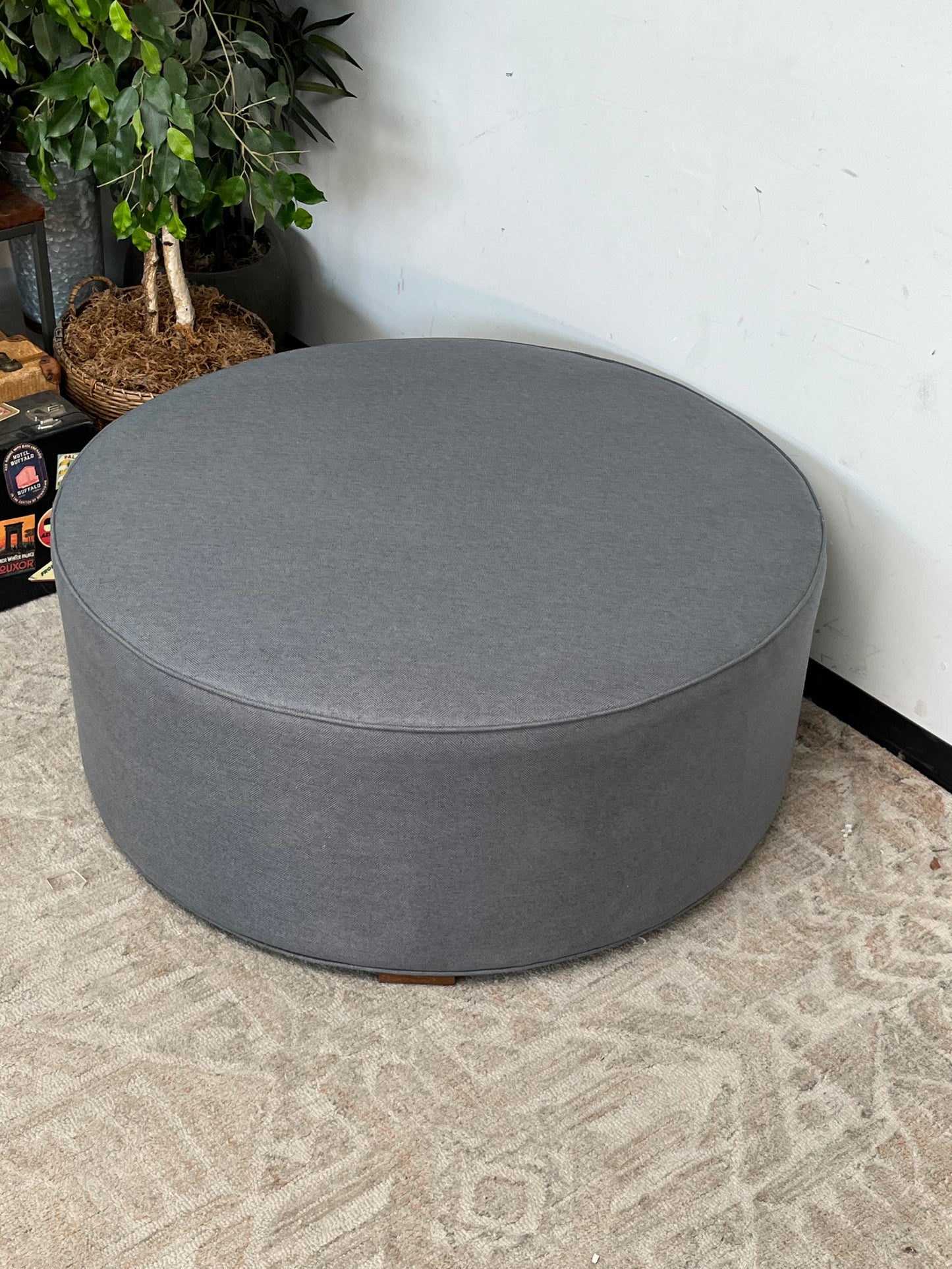 Modern 42" Round Blue Ottoman