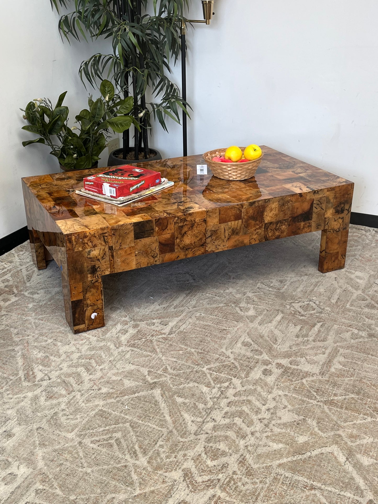Natural Checkered Wood Coffee Table