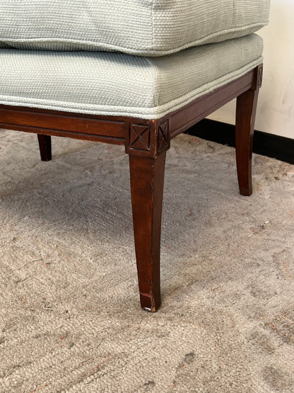 Upholstered Blue Linen Ottoman