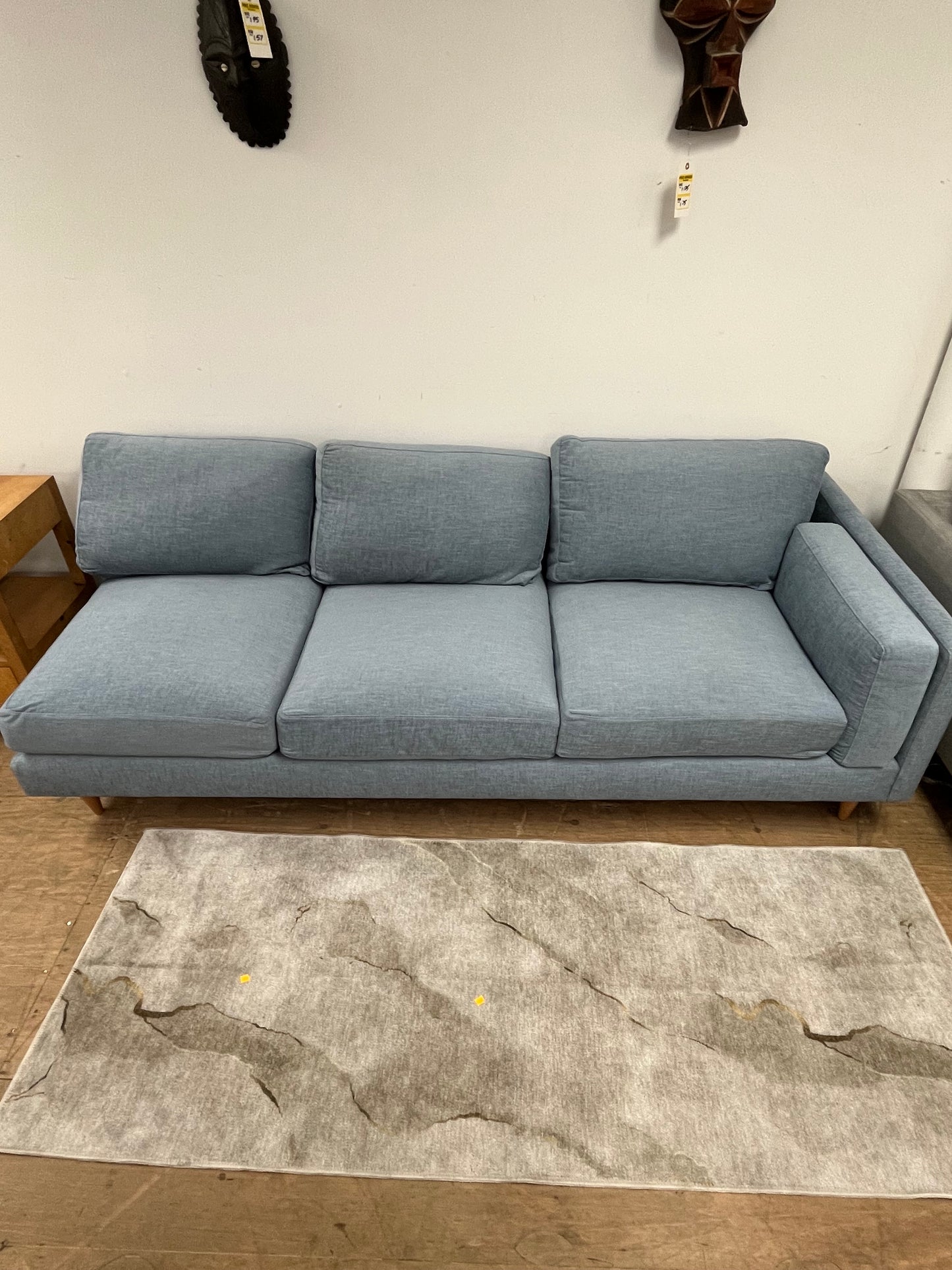 Benchmade Modern Left Arm Blue Linen Couch