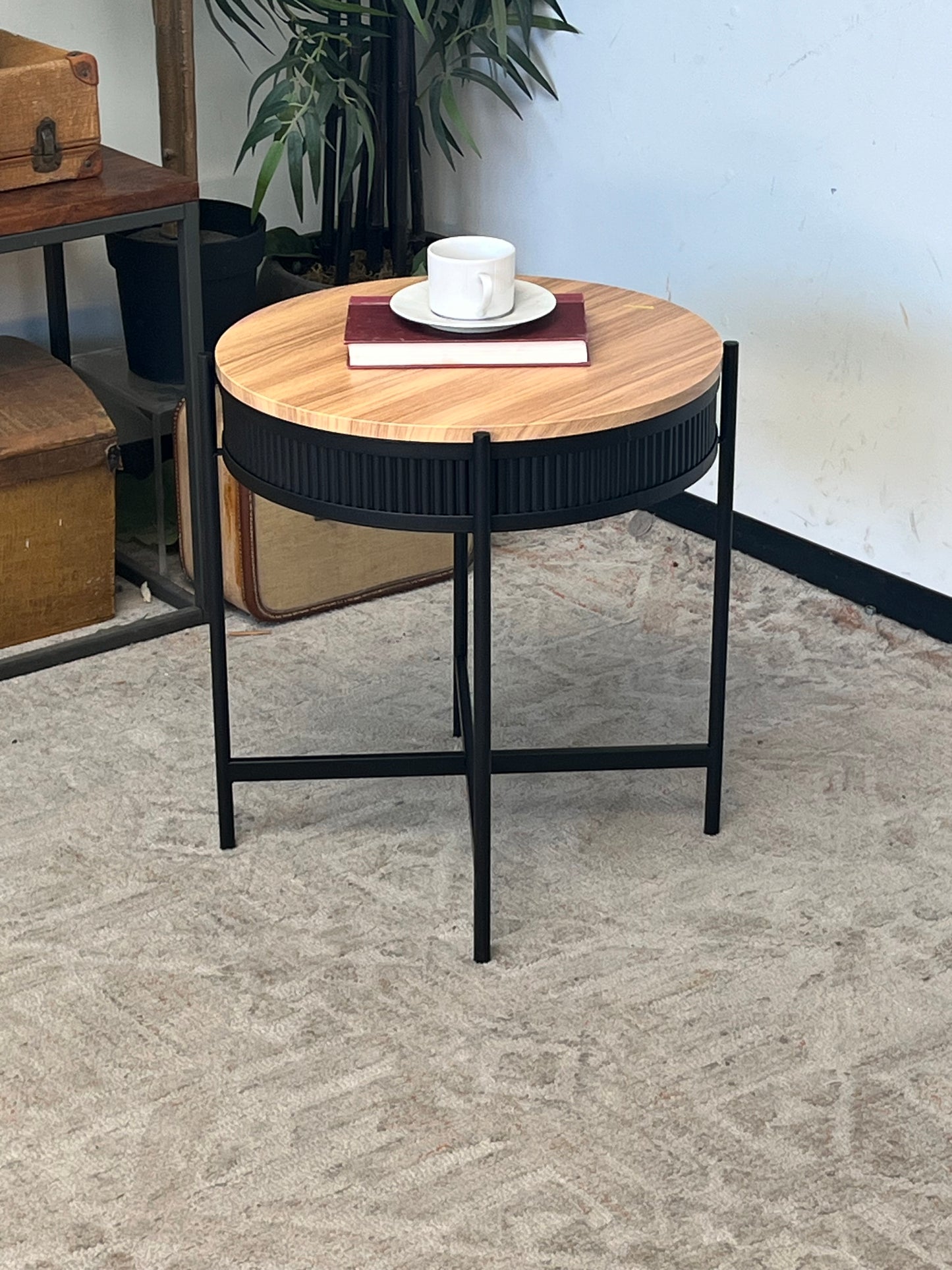 Round Side Table With Metal Frame