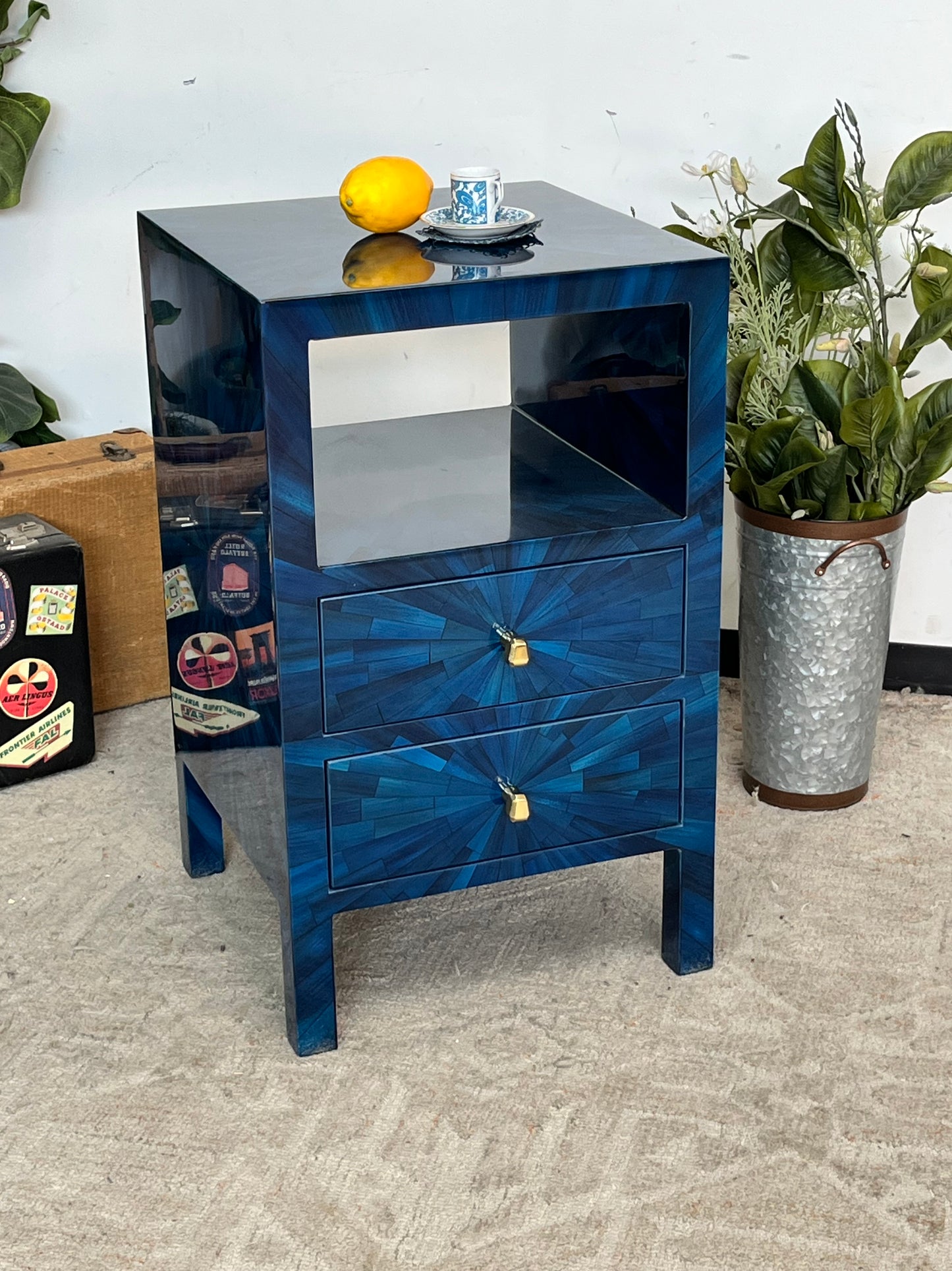 Modern Faux Horn Blue Nightstand