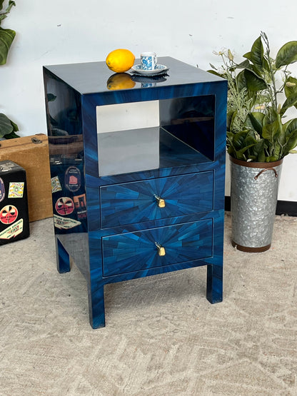 Modern Faux Horn Blue Nightstand
