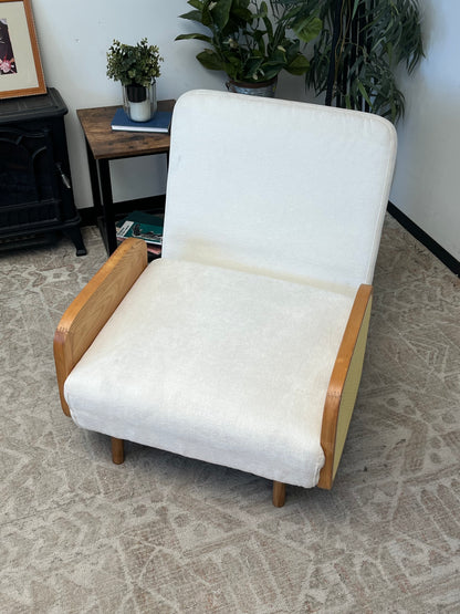 Mid Century Style Rattan & Linen Single Sofa Bed