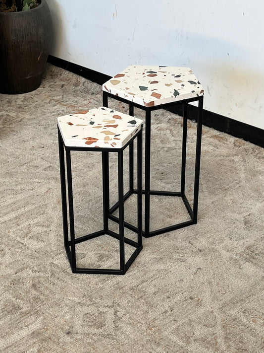 Pair of Mosaic Style Pentagon Side Table