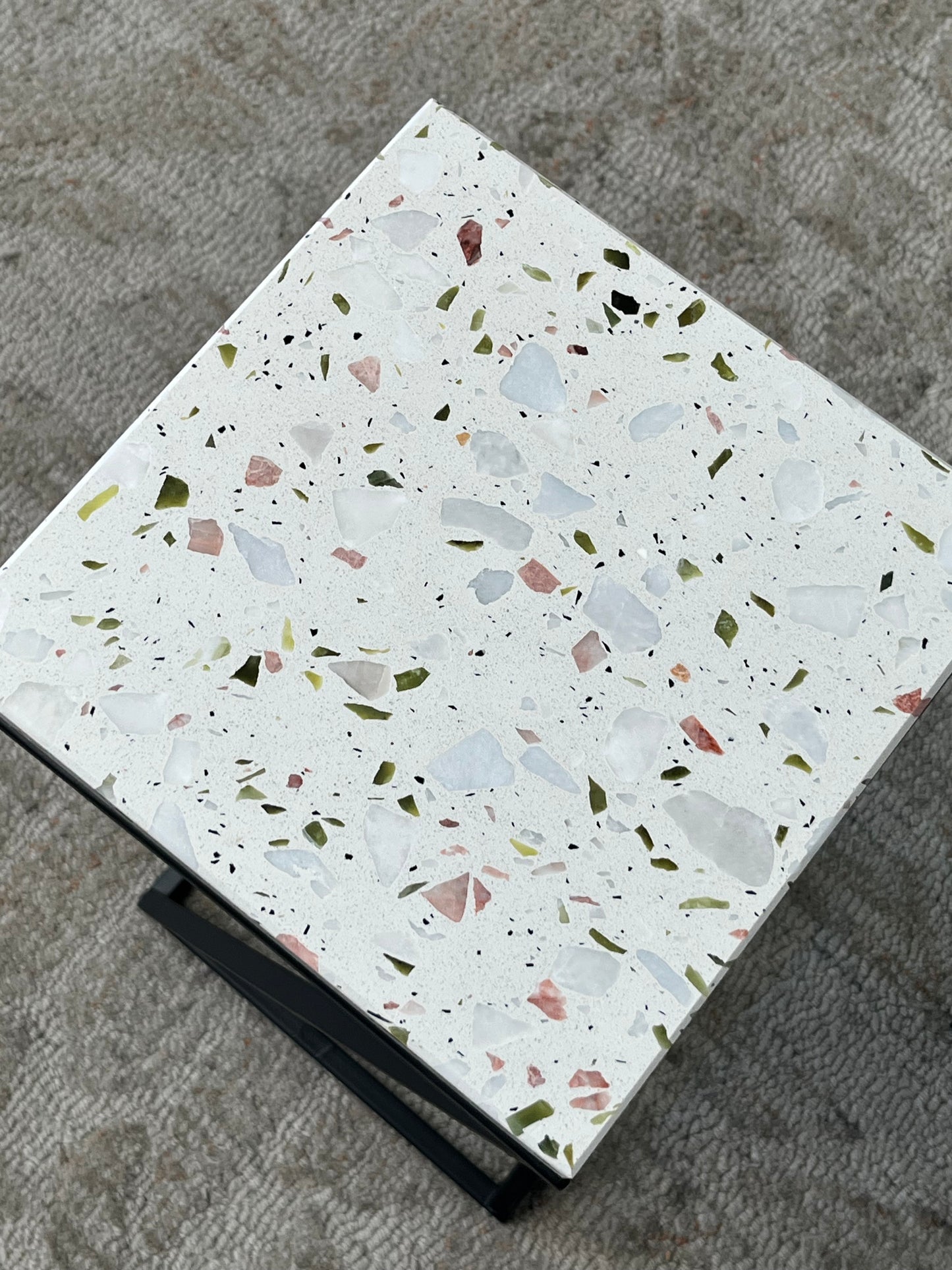 Pair of Modern Stone Top Square Side Tables