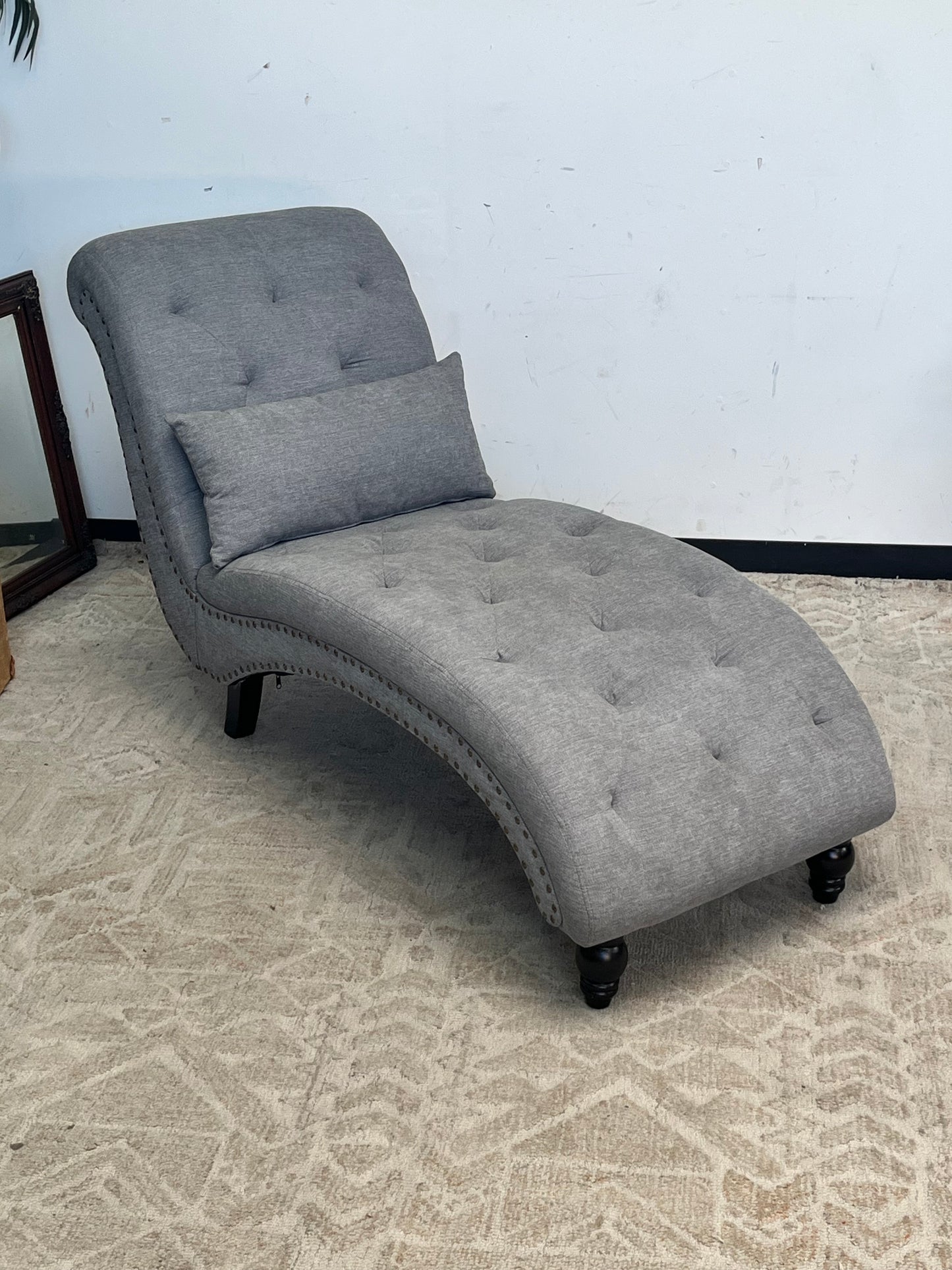 Modern Nailhead Grey Lounge Chaise