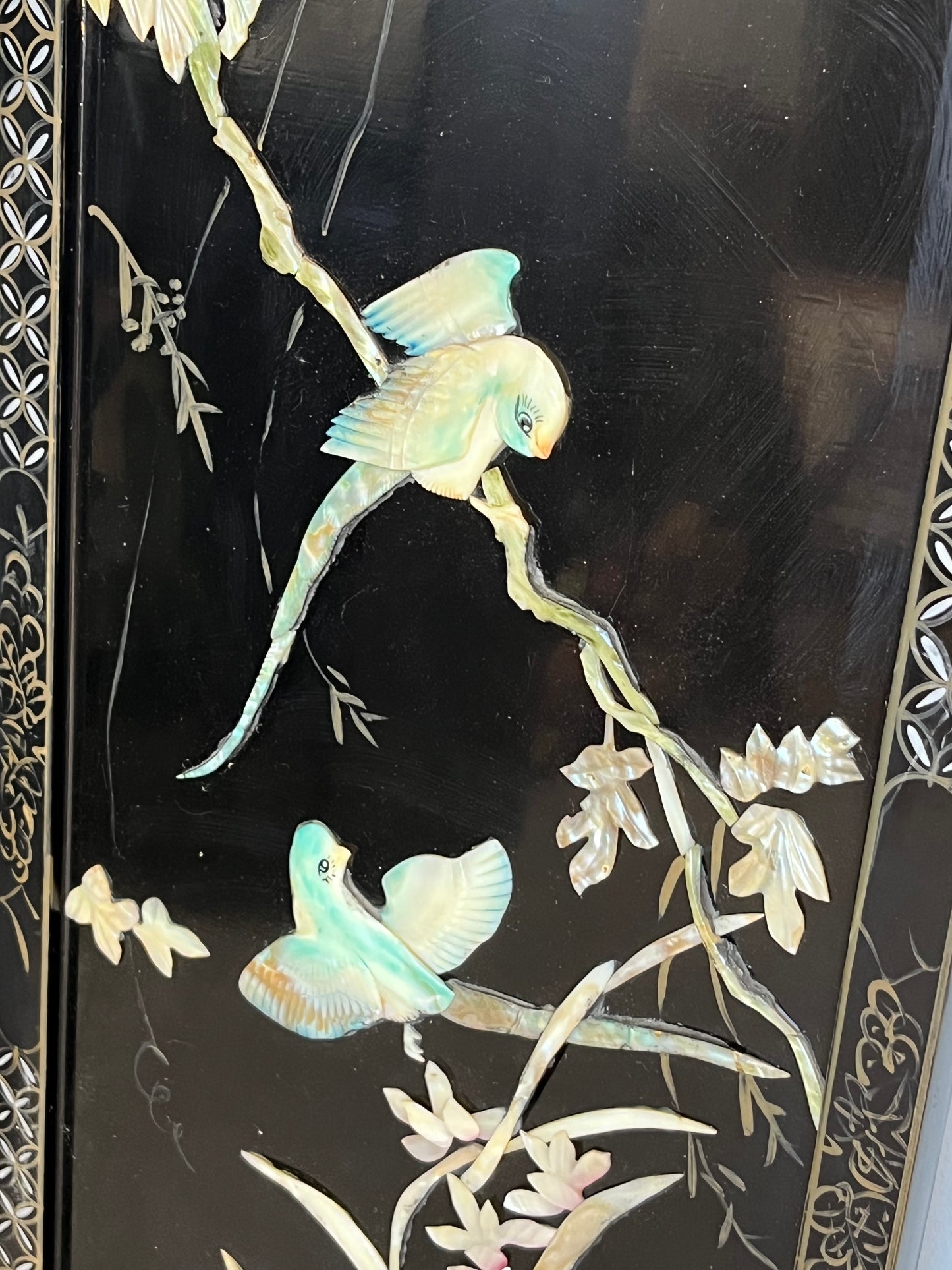 Mother of Pearl Panel "Sitting Blue Birds"