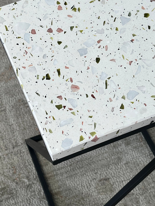 Pair of Modern Stone Top Square Side Tables