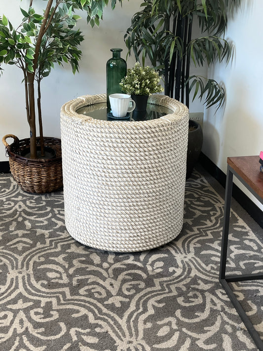 Rope Woven Glass Top Side Table