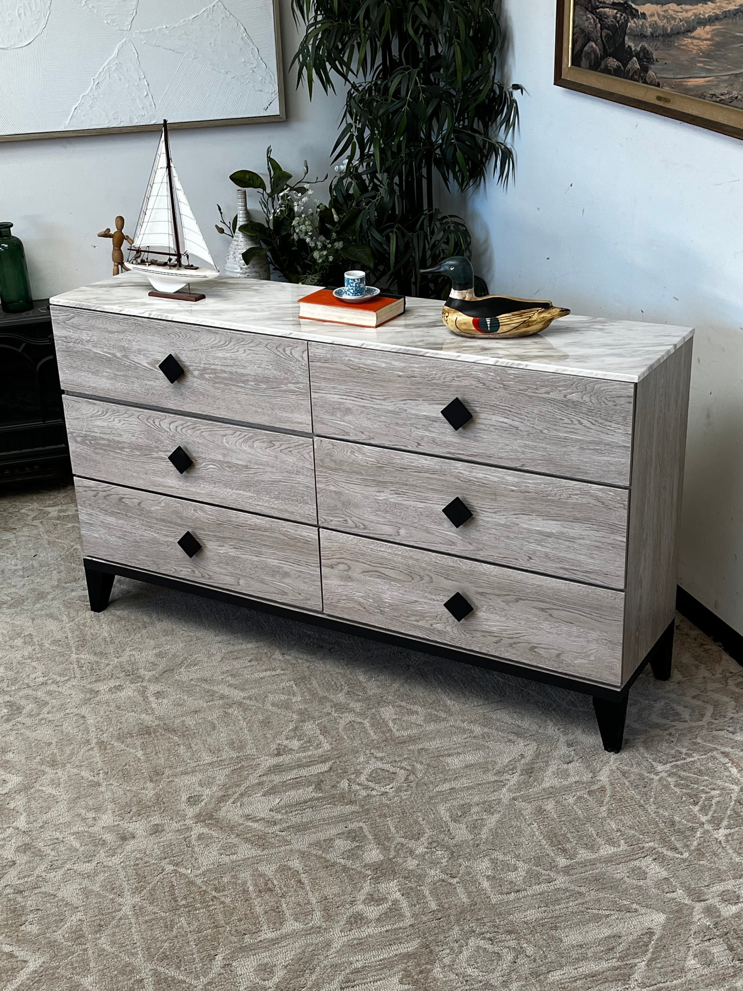 Modern Faux Marble Top Dresser