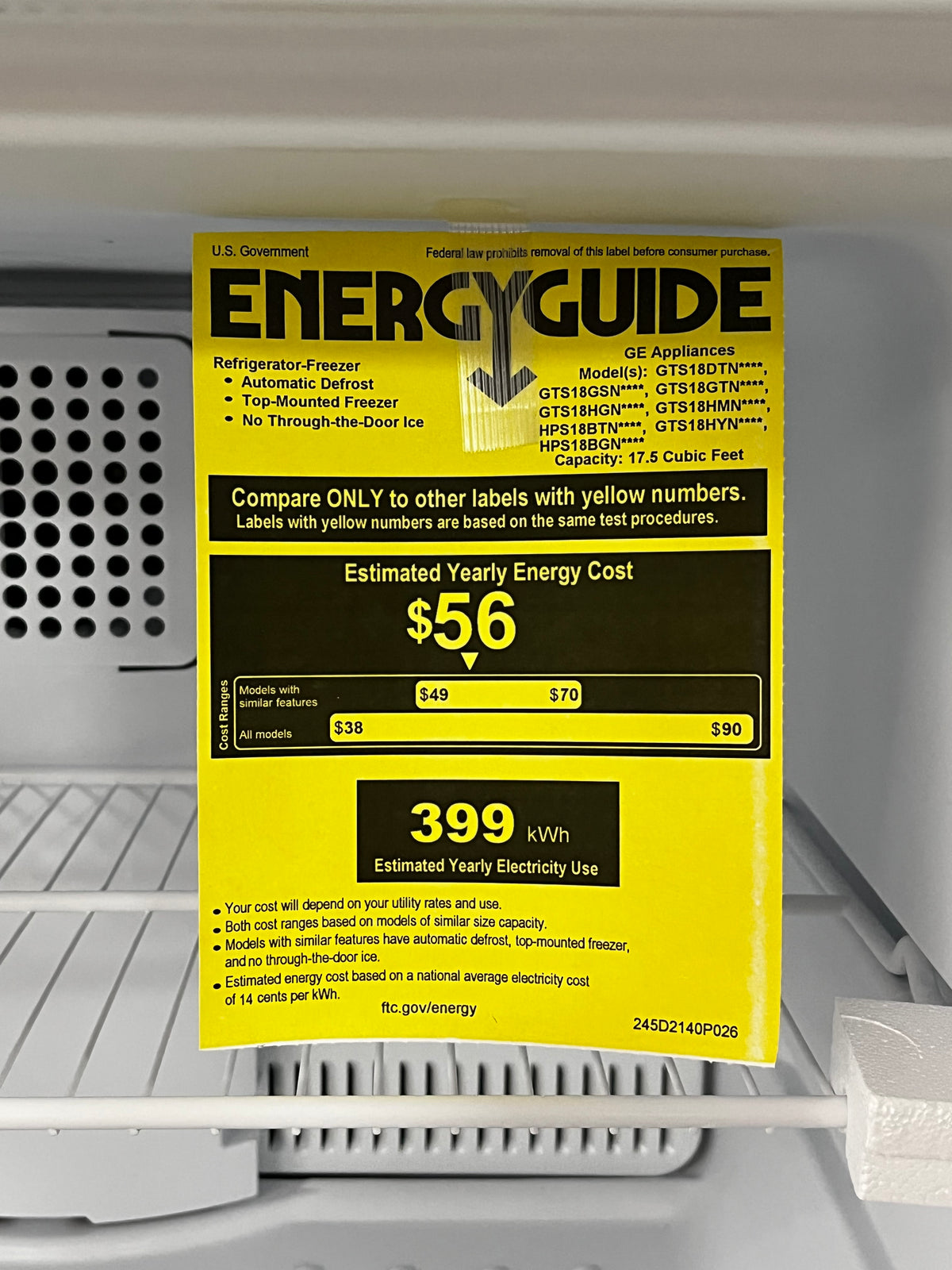 GE 17.5 cu. ft. Stainless Steel Top Freezer Refrigerator