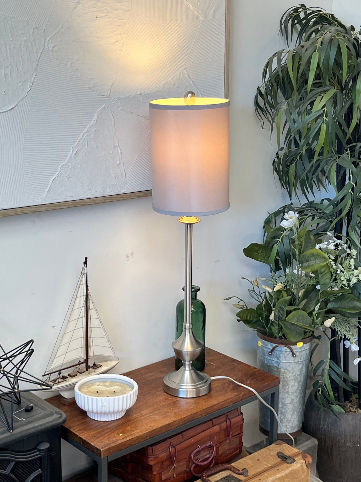 Modern Silver Tone Table Lamp